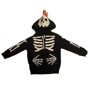 4T Okie Dokie Skeleton Skull Glow-in-the-dark‎ Zip Fleece Jacket Hood Halloween
